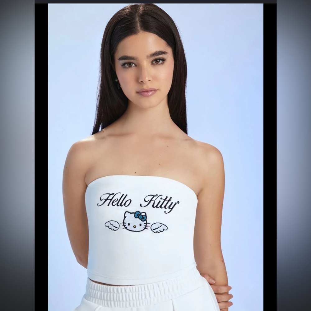 Forever 21 Hello Kitty Angel Tube Top White Velour Strapless Size M NWT